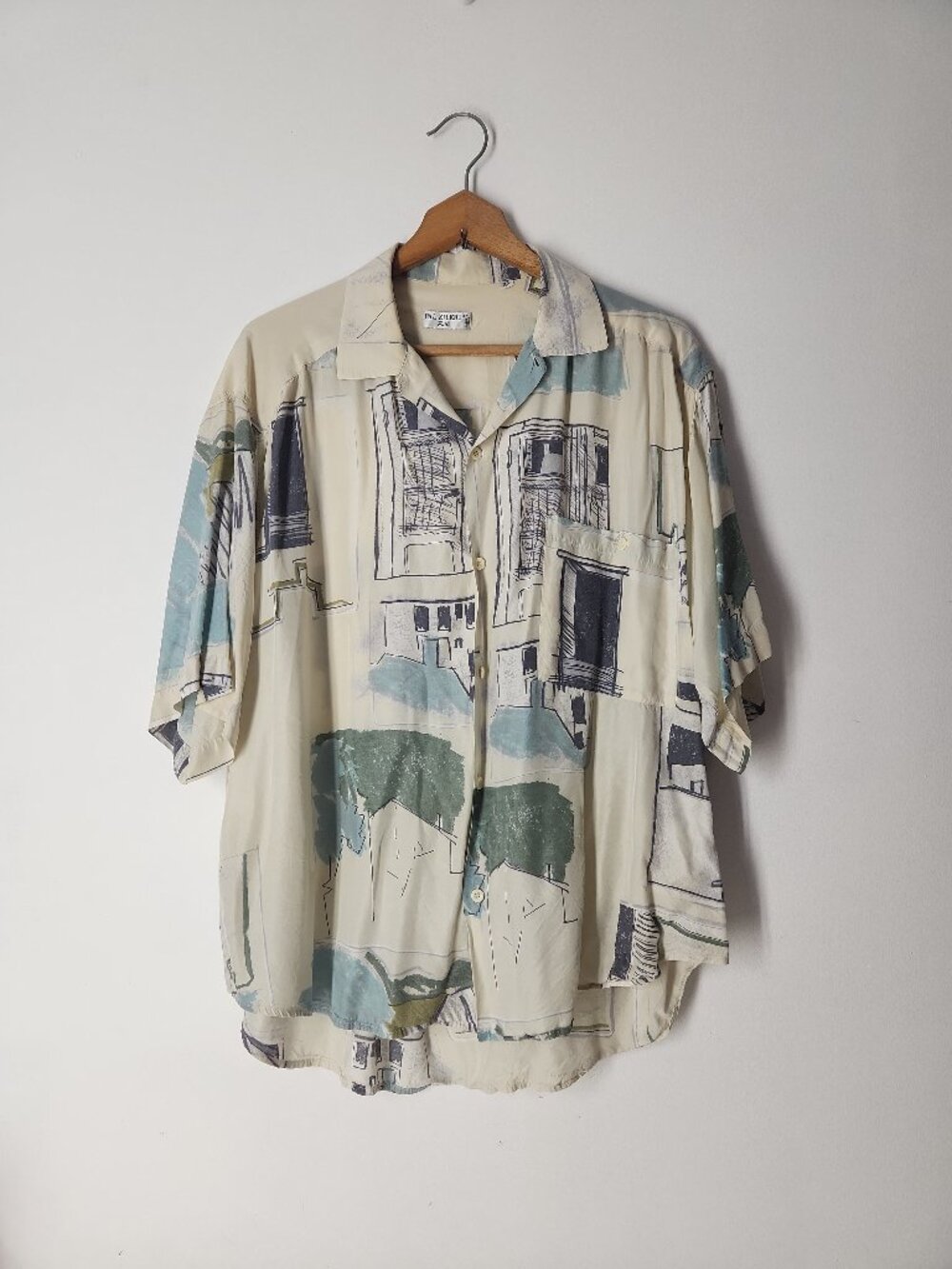 Vintage Pal Zileri Pull Italy short-sleeve button-up shirt abstract print men XL